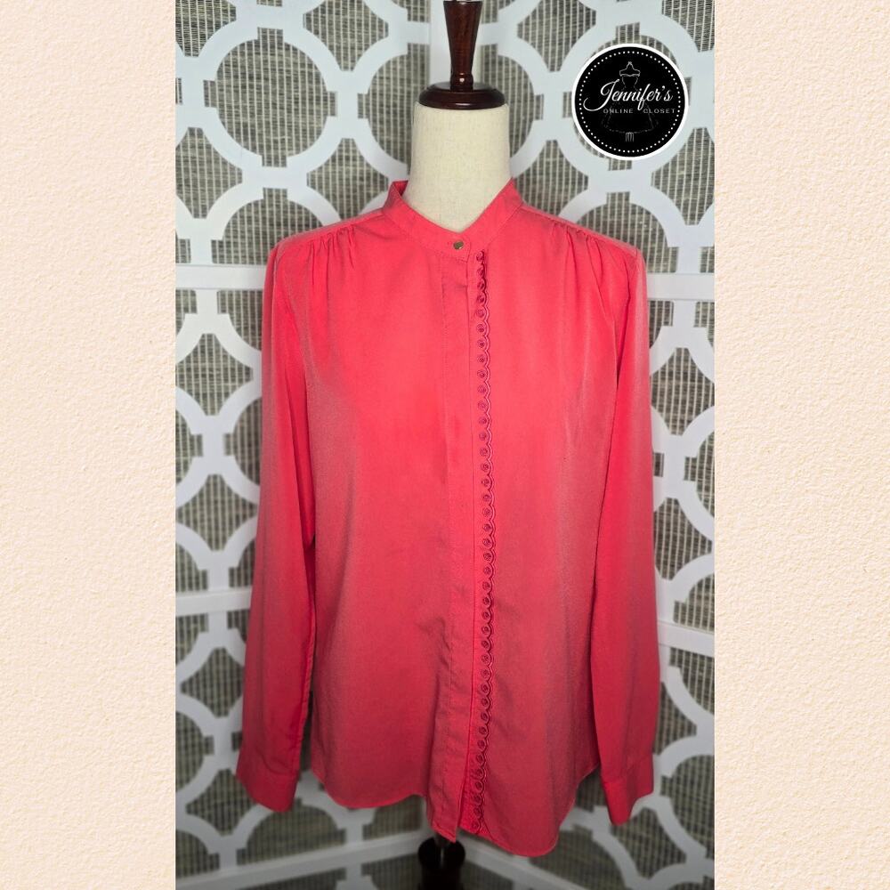 Banana Republic Coral Button Front Scallop Detail Long Sleeve Blouse M